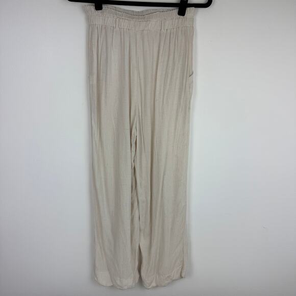 Moneau Womens Pull-On Linen Rayon Blend Casual Straight Leg Cream Pants Medium - Picture 2 of 9